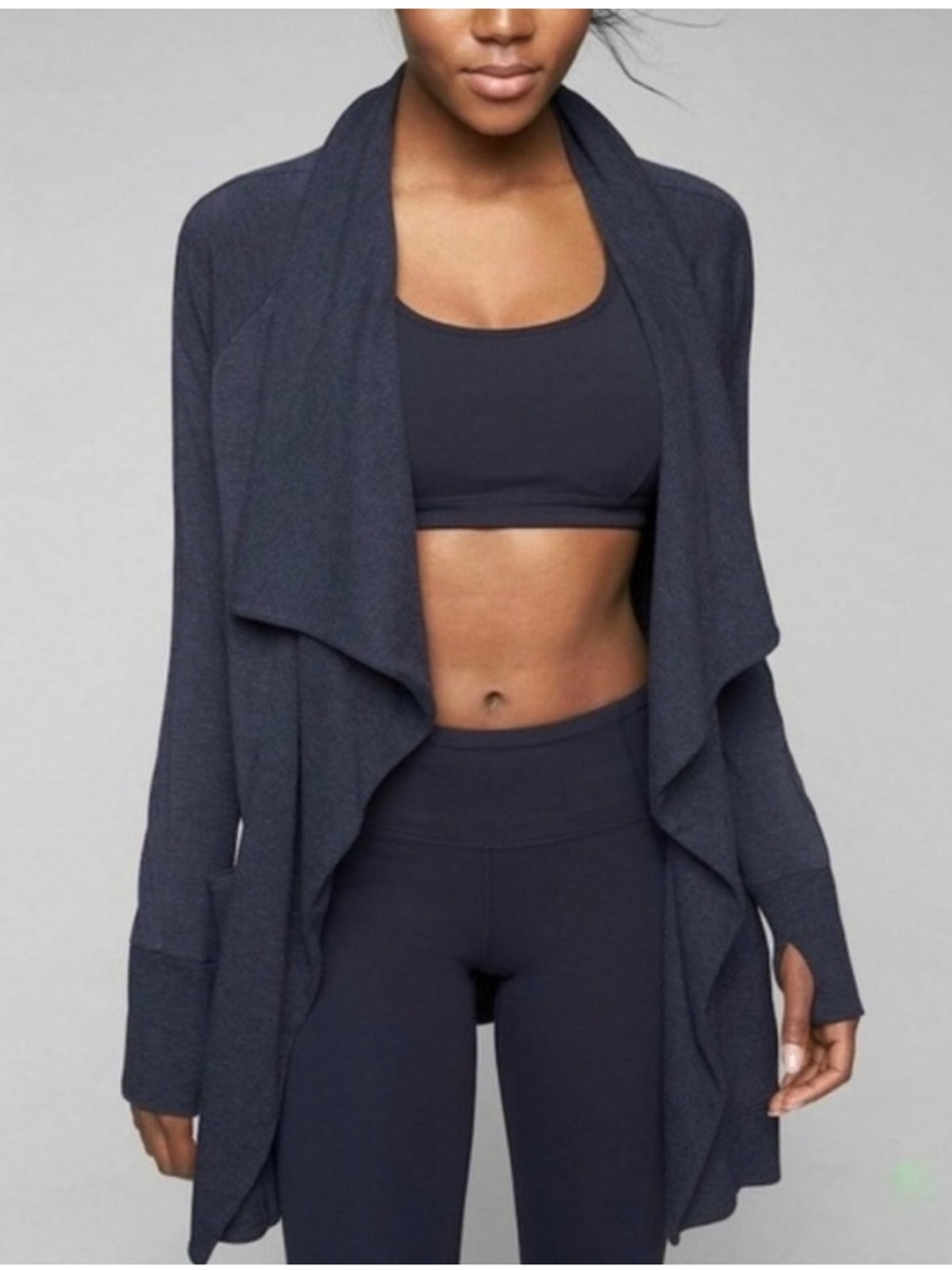 Athleta | Studio Open Front Wrap Long Cardigan Magnetic Closure Pockets Medium